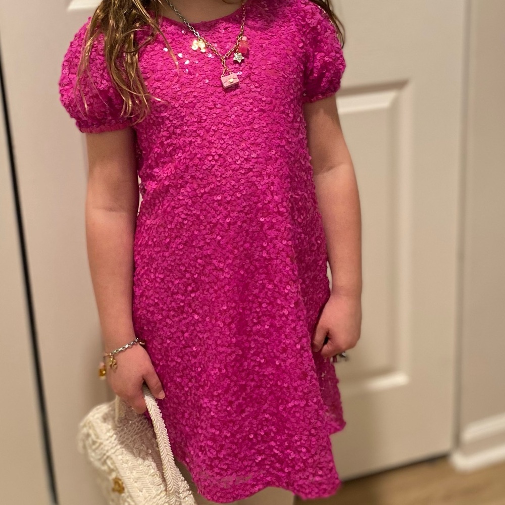 J. Crew Crewcuts Girls Pink Sequin Glitter Eras Tour Dress Size 8 S M